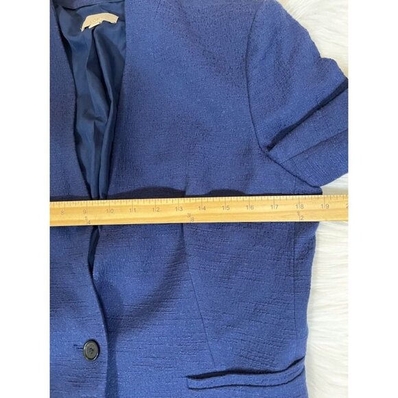 Loft Suit Jacket Blazer Women's 10 Blue Shoulder Pads Long Sleeve Button Short - Picture 13 of 13